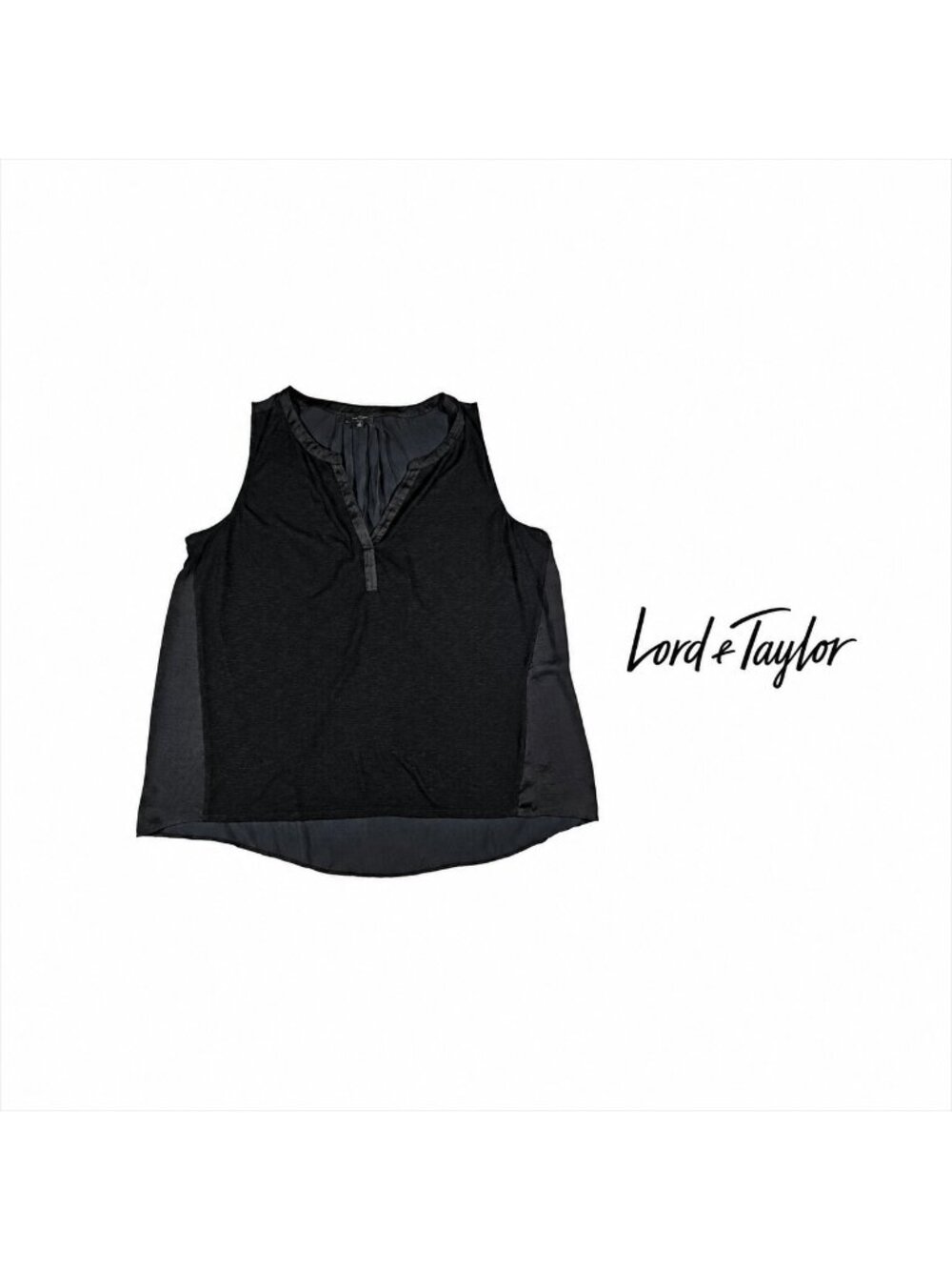 LORD & TAYLOR Black Sleeveless Mixed Media Blouse ~ 3X